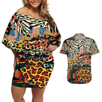 Africa Animal Pattern Couples Matching Off Shoulder Short Dress and Hawaiian Shirt - Wonder Print Shop