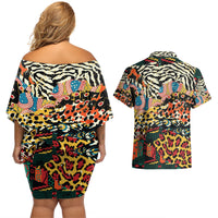 Africa Animal Pattern Couples Matching Off Shoulder Short Dress and Hawaiian Shirt - Wonder Print Shop