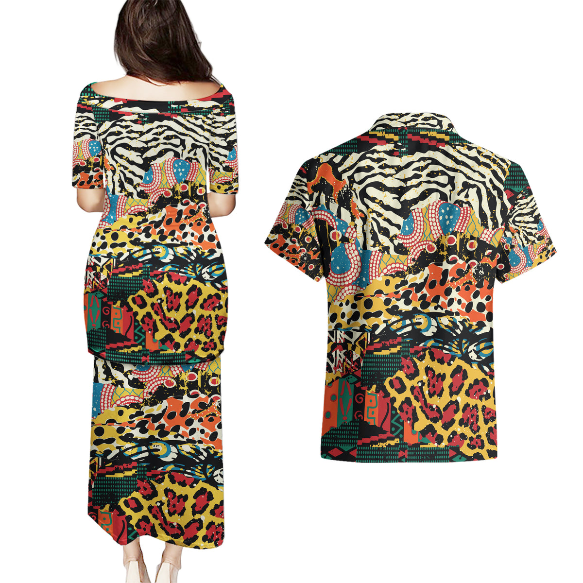 Africa Animal Pattern Couples Matching Puletasi and Hawaiian Shirt - Wonder Print Shop