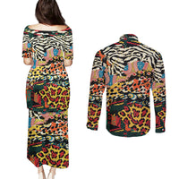 Africa Animal Pattern Couples Matching Puletasi and Long Sleeve Button Shirt - Wonder Print Shop