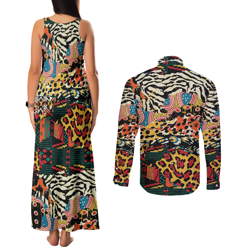Africa Animal Pattern Couples Matching Tank Maxi Dress and Long Sleeve Button Shirt - Wonder Print Shop