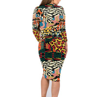 Africa Animal Pattern Family Matching Long Sleeve Bodycon Dress and Hawaiian Shirt - Wonder Print Shop