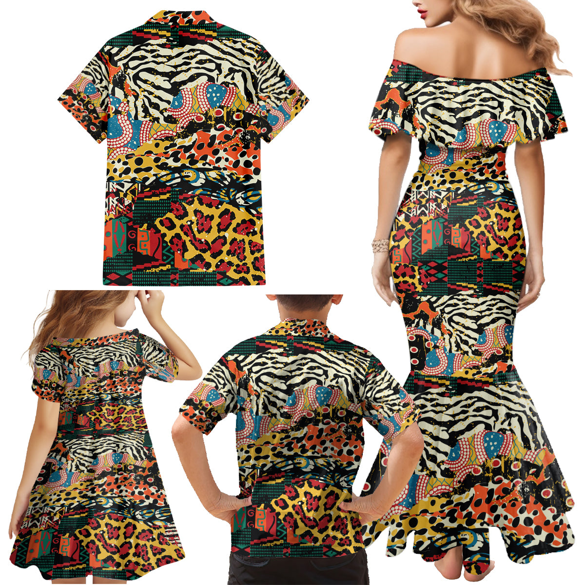 Africa Animal Pattern Family Matching Mermaid Dress and Hawaiian Shirt - Wonder Print Shop