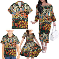 Africa Animal Pattern Family Matching Off The Shoulder Long Sleeve Dress and Hawaiian Shirt - Wonder Print Shop