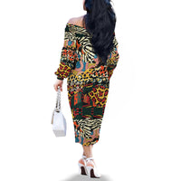 Africa Animal Pattern Family Matching Off The Shoulder Long Sleeve Dress and Hawaiian Shirt - Wonder Print Shop