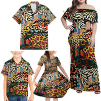 Africa Animal Pattern Family Matching Off Shoulder Maxi Dress and Hawaiian Shirt - Wonder Print Shop