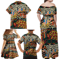 Africa Animal Pattern Family Matching Off Shoulder Maxi Dress and Hawaiian Shirt - Wonder Print Shop