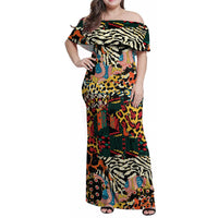 Africa Animal Pattern Family Matching Off Shoulder Maxi Dress and Hawaiian Shirt - Wonder Print Shop