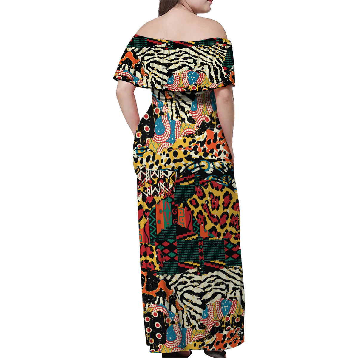 Africa Animal Pattern Family Matching Off Shoulder Maxi Dress and Hawaiian Shirt - Wonder Print Shop