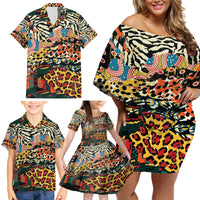 Africa Animal Pattern Family Matching Off Shoulder Short Dress and Hawaiian Shirt - Wonder Print Shop