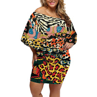 Africa Animal Pattern Family Matching Off Shoulder Short Dress and Hawaiian Shirt - Wonder Print Shop
