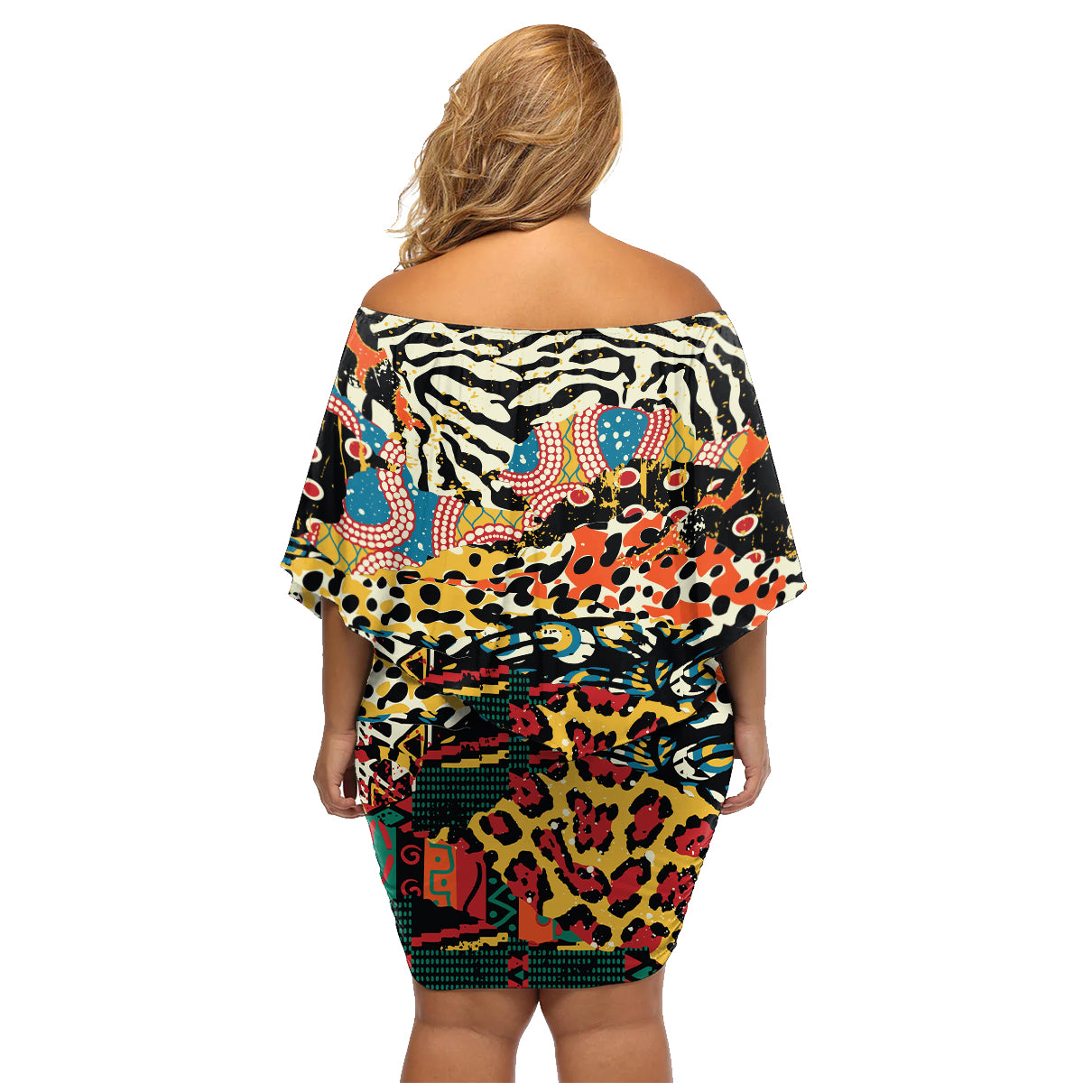 Africa Animal Pattern Family Matching Off Shoulder Short Dress and Hawaiian Shirt - Wonder Print Shop