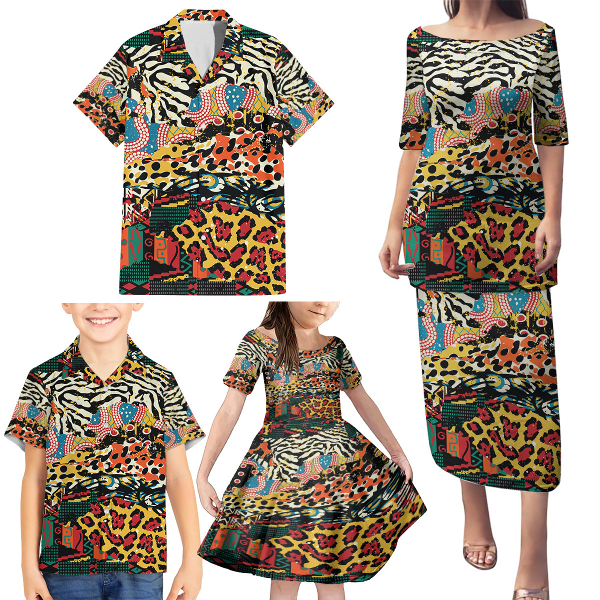Africa Animal Pattern Family Matching Puletasi and Hawaiian Shirt - Wonder Print Shop