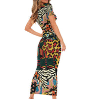 Africa Animal Pattern Family Matching Short Sleeve Bodycon Dress and Hawaiian Shirt - Wonder Print Shop