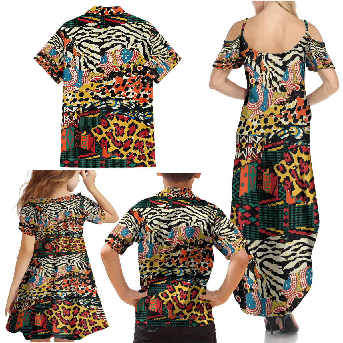 Africa Animal Pattern Family Matching Summer Maxi Dress and Hawaiian Shirt - Wonder Print Shop