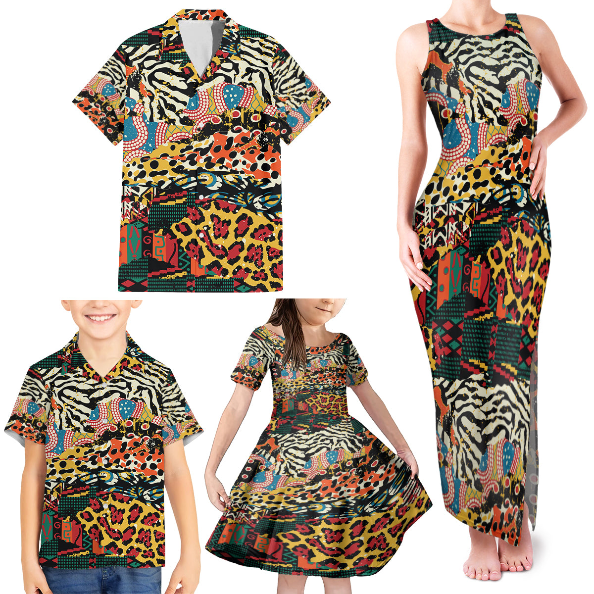 Africa Animal Pattern Family Matching Tank Maxi Dress and Hawaiian Shirt - Wonder Print Shop