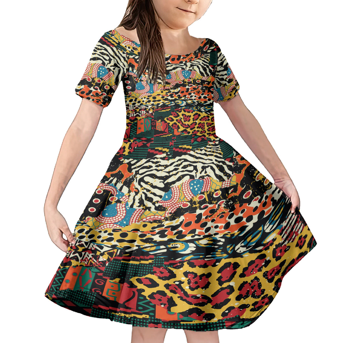 Africa Animal Pattern Kid Short Sleeve Dress - Wonder Print Shop