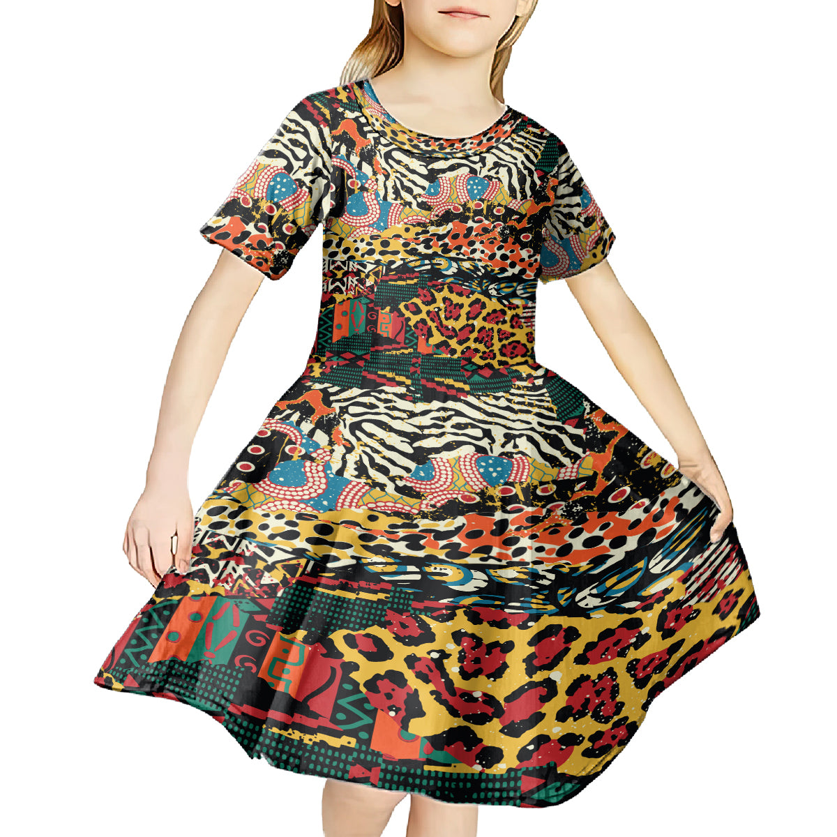 Africa Animal Pattern Kid Short Sleeve Dress - Wonder Print Shop