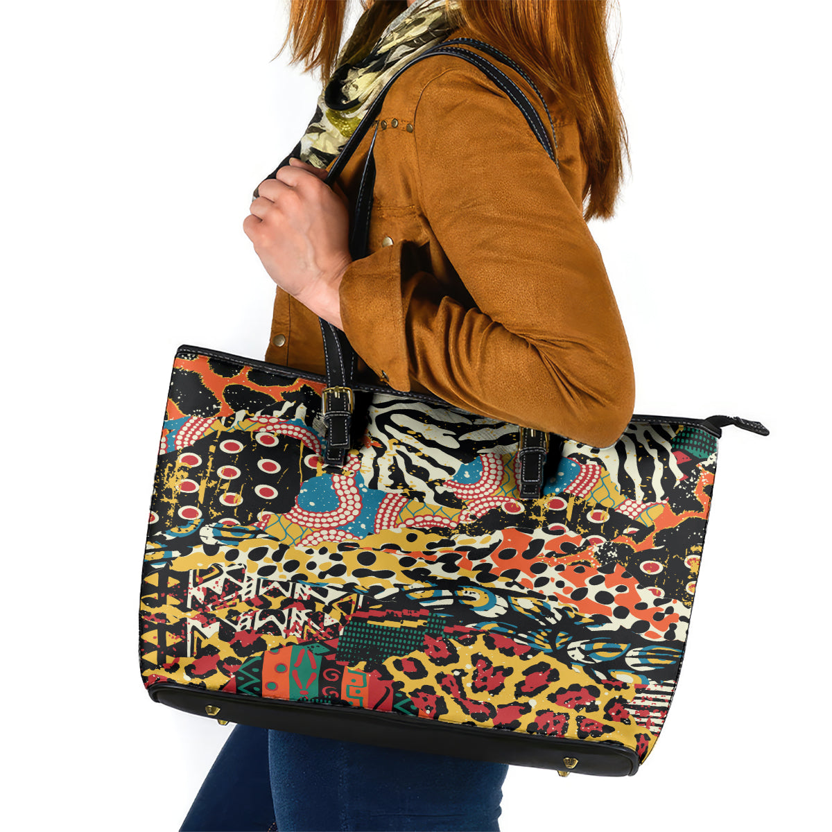 Africa Animal Pattern Leather Tote Bag