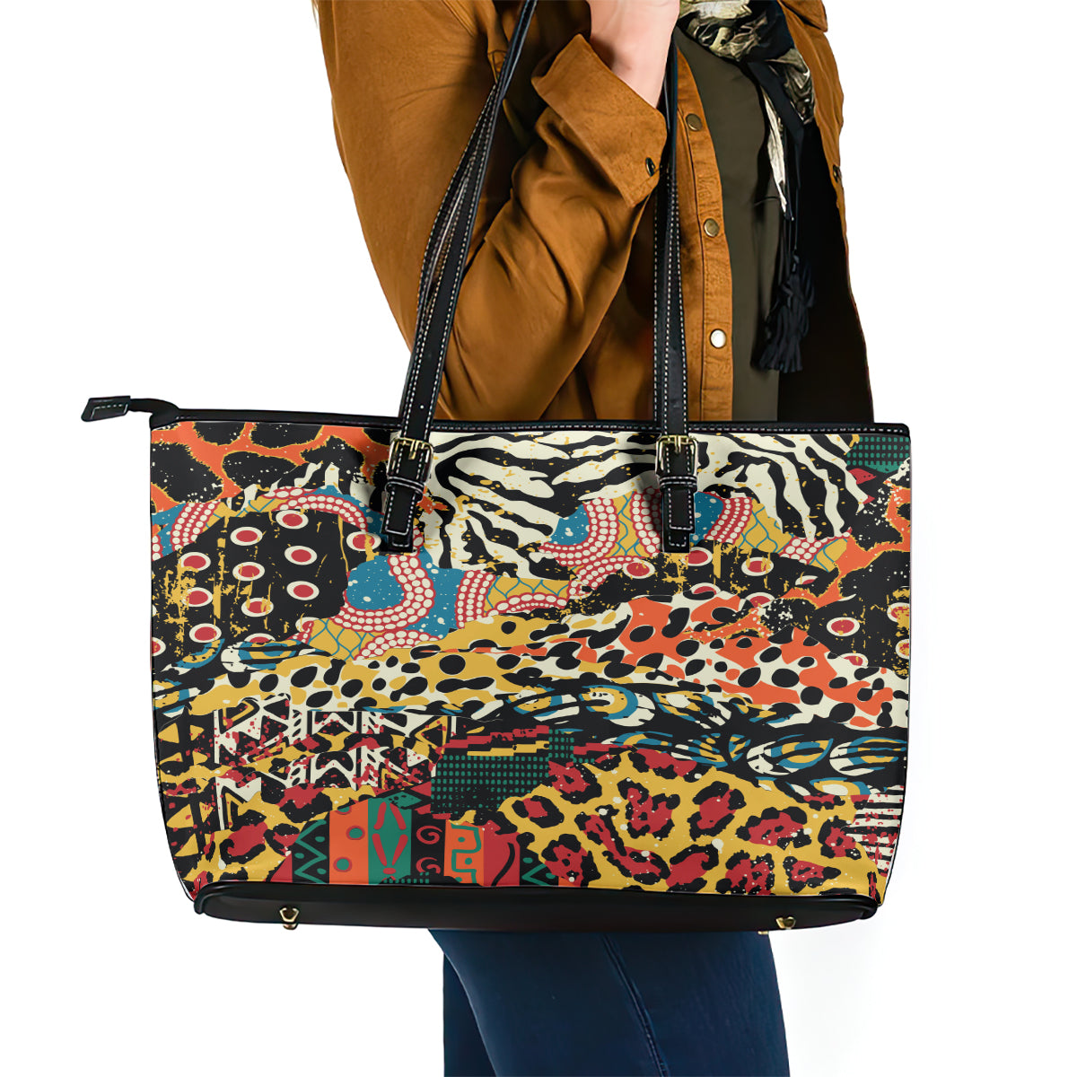 Africa Animal Pattern Leather Tote Bag - Wonder Print Shop