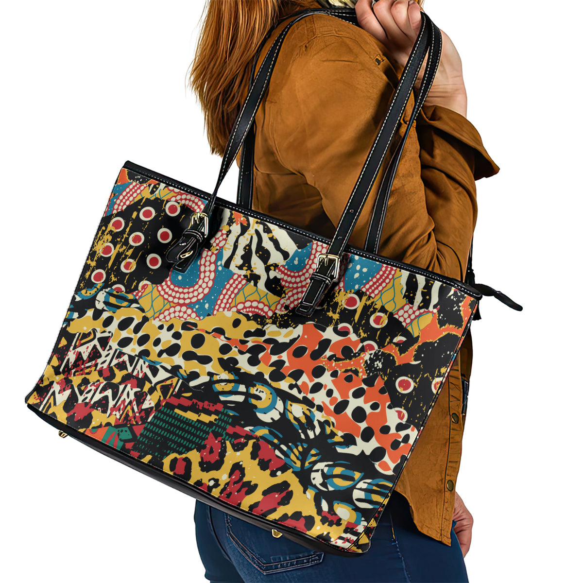 Africa Animal Pattern Leather Tote Bag - Wonder Print Shop