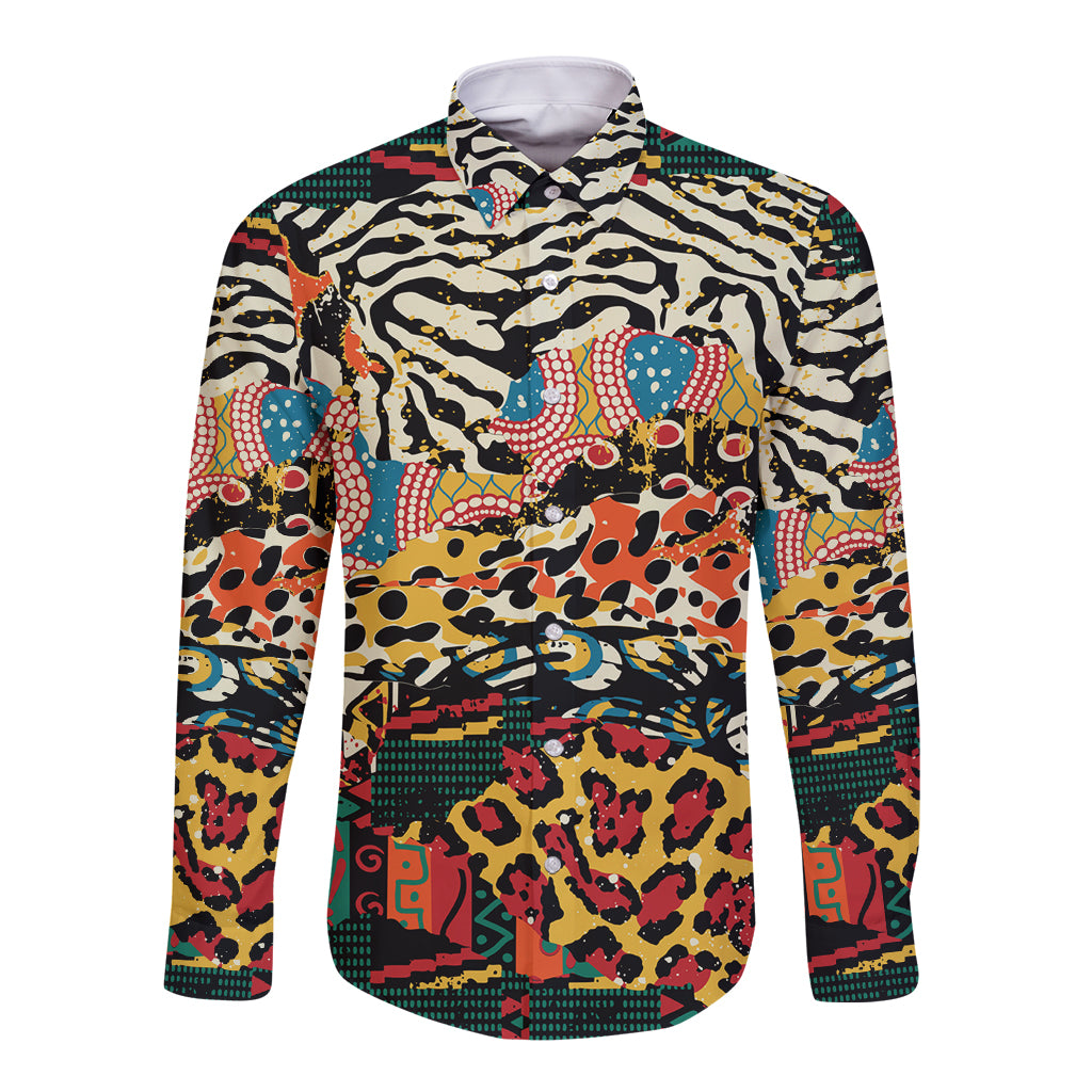 Africa Animal Pattern Long Sleeve Button Shirt - Wonder Print Shop