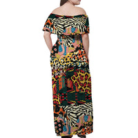 Africa Animal Pattern Off Shoulder Maxi Dress - Wonder Print Shop