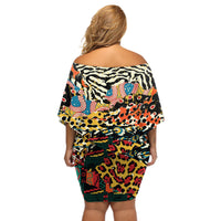 Africa Animal Pattern Off Shoulder Short Dress - Wonder Print Shop