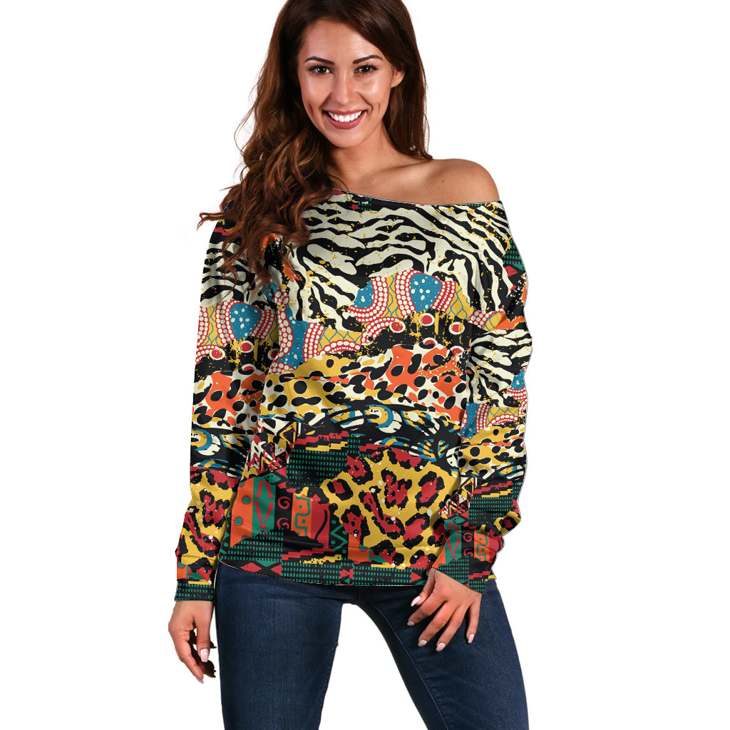 Africa Animal Pattern Off Shoulder Sweater - Wonder Print Shop