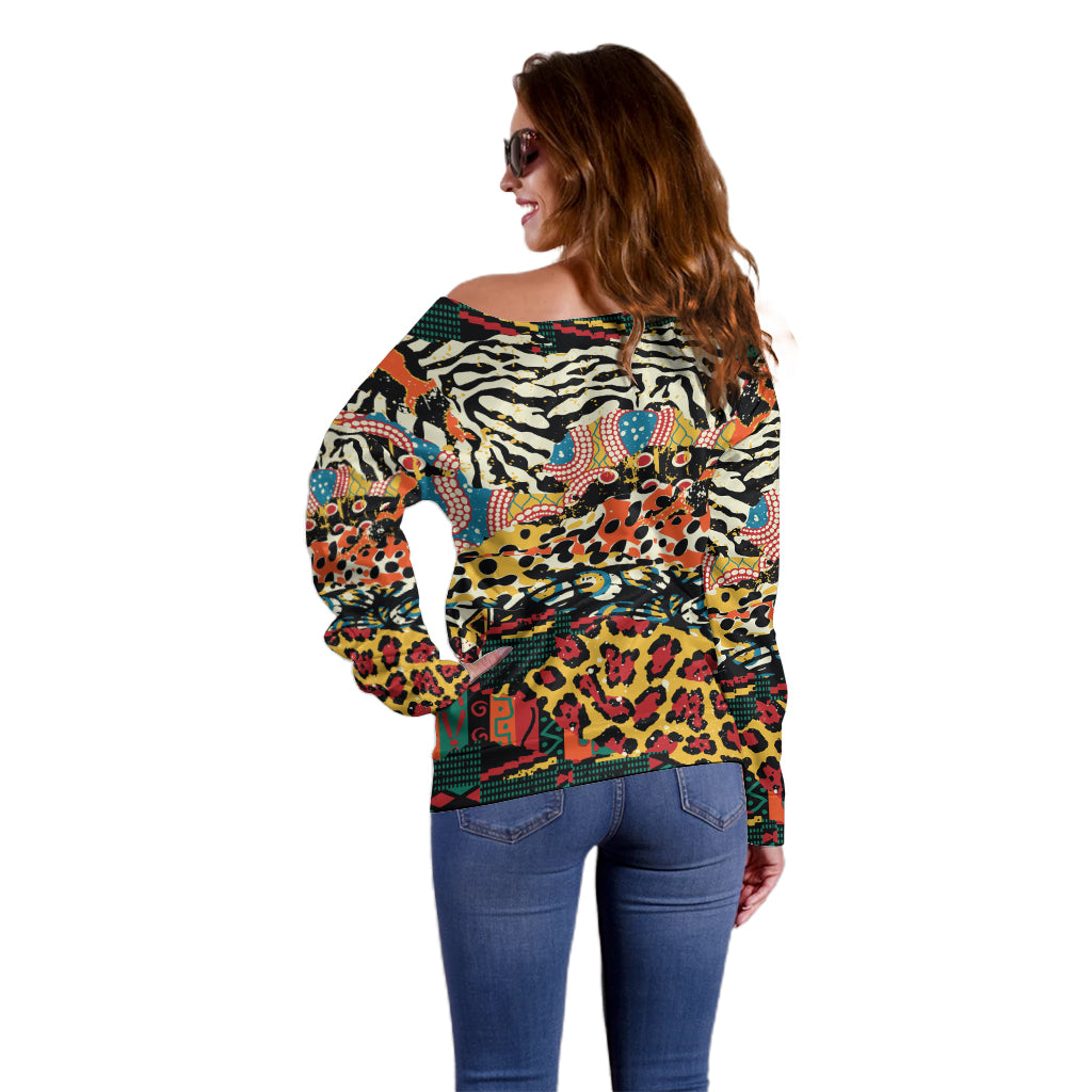 Africa Animal Pattern Off Shoulder Sweater - Wonder Print Shop