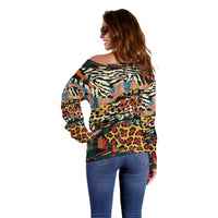 Africa Animal Pattern Off Shoulder Sweater - Wonder Print Shop