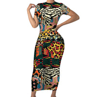 Africa Animal Pattern Short Sleeve Bodycon Dress - Wonder Print Shop
