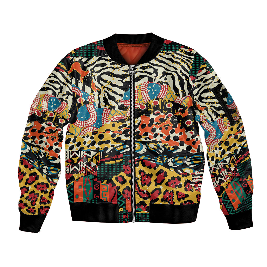 Africa Animal Pattern Sleeve Zip Bomber Jacket - Wonder Print Shop