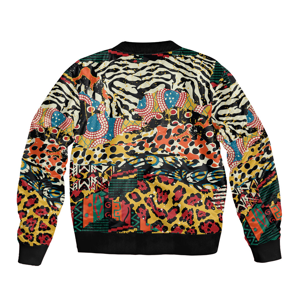 Africa Animal Pattern Sleeve Zip Bomber Jacket - Wonder Print Shop