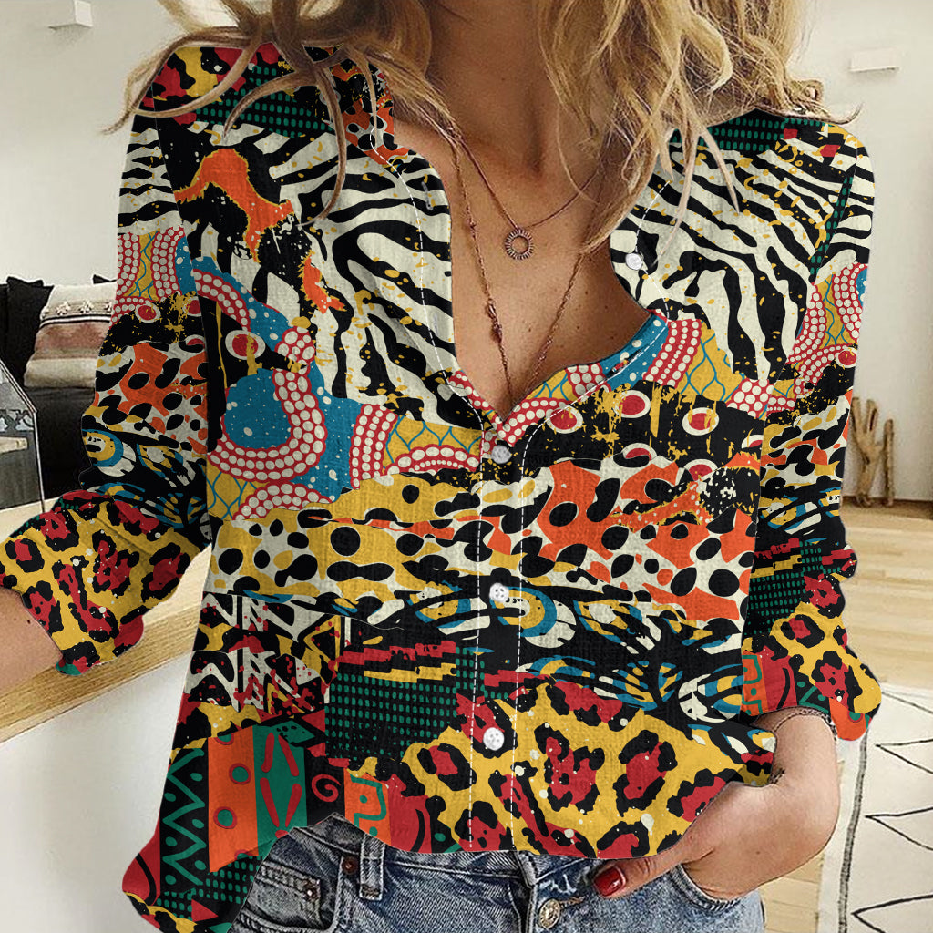 Africa Animal Pattern Women Casual Shirt - Wonder Print Shop