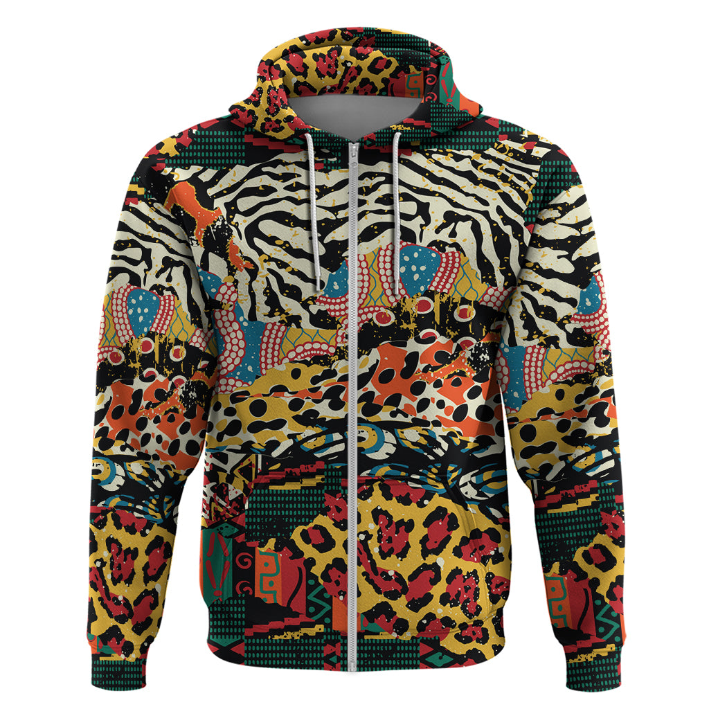 Africa Animal Pattern Zip Hoodie - Wonder Print Shop
