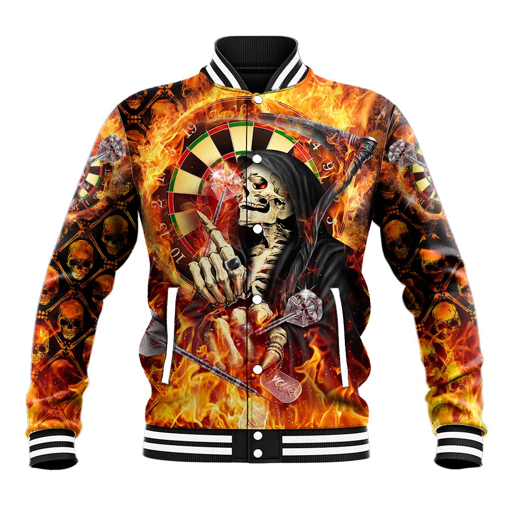 Personalised Skull Darts Baseball Jacket Death In Fire