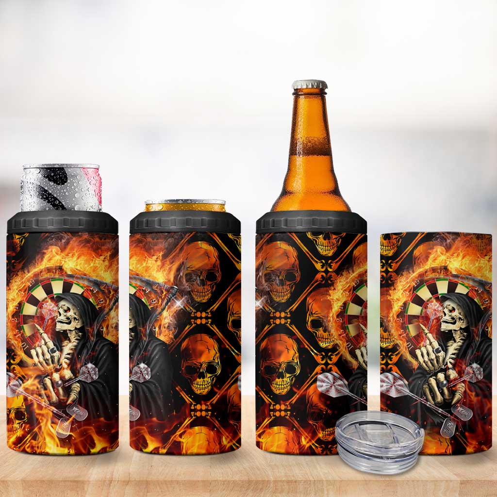 Skull Darts 4 in 1 Can Cooler Tumbler Death In Fire