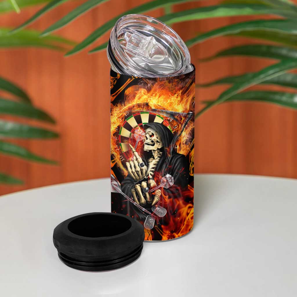 Skull Darts 4 in 1 Can Cooler Tumbler Death In Fire