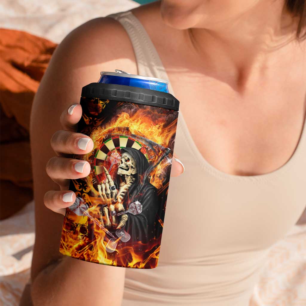 Skull Darts 4 in 1 Can Cooler Tumbler Death In Fire
