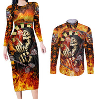 Personalised Skull Darts Couples Matching Long Sleeve Bodycon Dress and Long Sleeve Button Shirt Death In Fire
