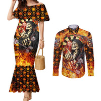 Personalised Skull Darts Couples Matching Mermaid Dress and Long Sleeve Button Shirt Death In Fire