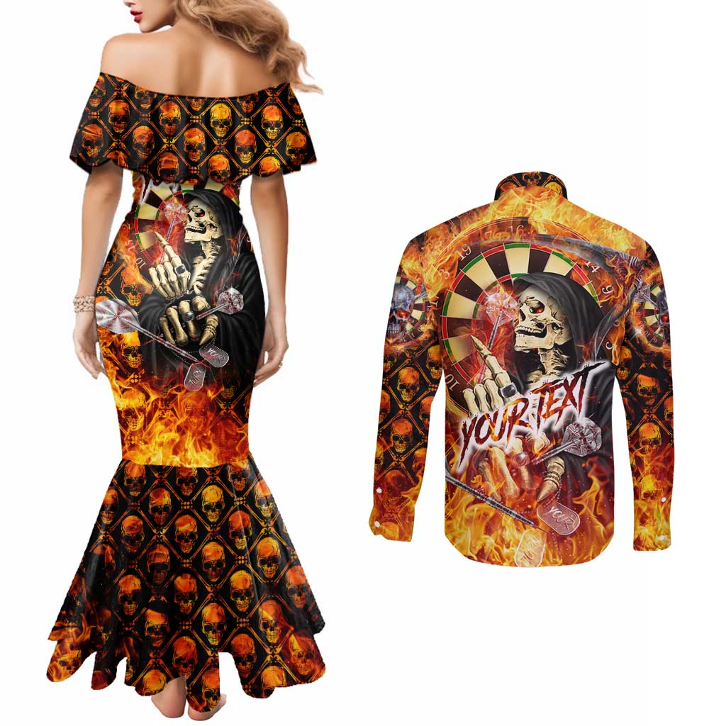 Personalised Skull Darts Couples Matching Mermaid Dress and Long Sleeve Button Shirt Death In Fire