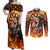 Personalised Skull Darts Couples Matching Off Shoulder Maxi Dress and Long Sleeve Button Shirt Death In Fire