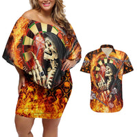 Personalised Skull Darts Couples Matching Off Shoulder Short Dress and Hawaiian Shirt Death In Fire