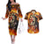 Personalised Skull Darts Couples Matching Off The Shoulder Long Sleeve Dress and Hawaiian Shirt Death In Fire