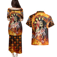 Personalised Skull Darts Couples Matching Puletasi and Hawaiian Shirt Death In Fire