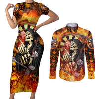 Personalised Skull Darts Couples Matching Short Sleeve Bodycon Dress and Long Sleeve Button Shirt Death In Fire
