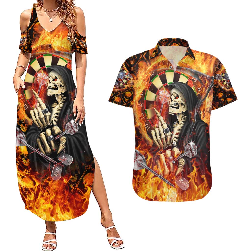 Personalised Skull Darts Couples Matching Summer Maxi Dress and Hawaiian Shirt Death In Fire