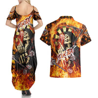Personalised Skull Darts Couples Matching Summer Maxi Dress and Hawaiian Shirt Death In Fire